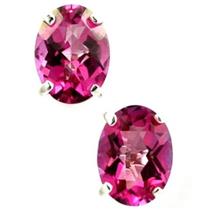 925 Sterling Silver Post Earrings, Pure Pink Topaz, SE002