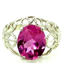 SR162, Created Pink Sapphire 925 Silver Ring