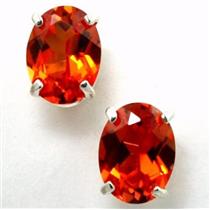 925 Sterling Silver Post Earrings, Created Padparadscha Sapphire, SE002