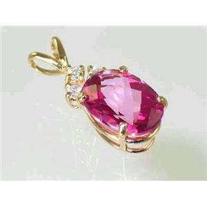P043, Pure Pink Topaz 14K Gold Pendant w/accents