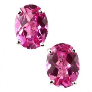 925 Sterling Silver Post Earrings, Created Pink Sapphire, SE002