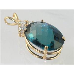 P016, London Blue Topaz, 14K Gold Pendant