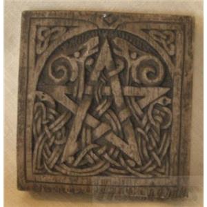 Small Pentacle Hand Carved Wall Plaque Stone Finish