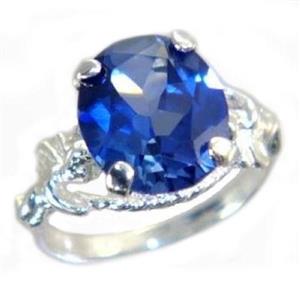 Created Blue Sapphire, 925 Sterling Silver Ring, SR154