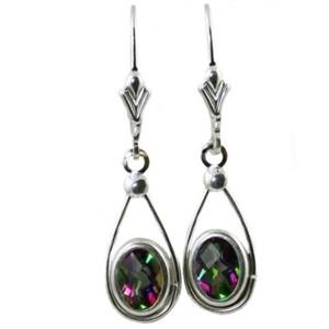 925 Sterling Silver Leverback Earrings, Mystic Fire Topaz, SE008
