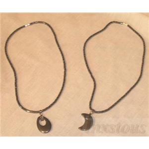 2 Pendants Crescent & Oval, 2 16 " Hematite Necklace