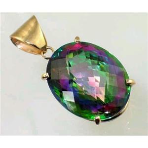 P082, Mystic Fire Topaz 14K Gold Pendant