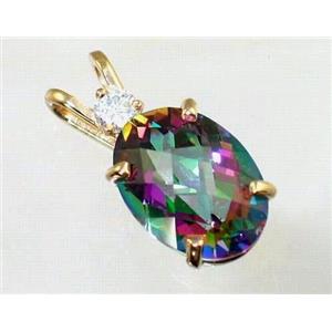 P019, Mystic Fire Topaz 14K Gold Pendant