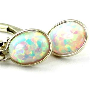 925 Sterling Silver Leverback Earrings, Created White Opal, SE001