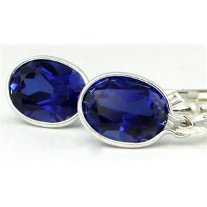 925 Sterling Silver Leverback Earrings, Created Blue Sapphire, SE001