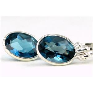 925 Sterling Silver Leverback Earrings, London Blue Topaz, SE001