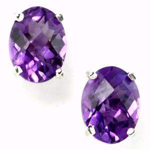 925 Sterling Silver Post Earrings, Amethyst, SE002