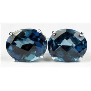 925 Sterling Silver Post Earrings, London Blue Topaz, SE102