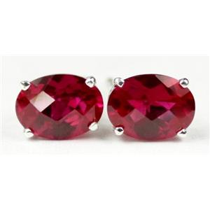 925 Sterling Silver Post Earrings, Created Ruby, SE002