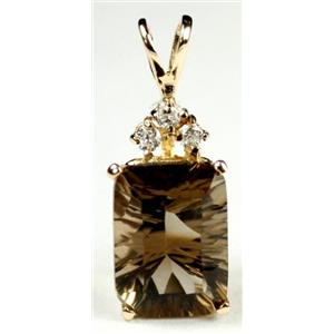 P042, Smoky Quartz 14K Gold Pendant w/accents