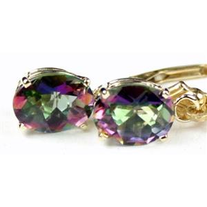 14k Gold Leverback Earrings, Mystic Fire Topaz, E007