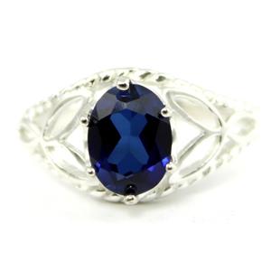 SR137, Created Blue Sapphire, 925 Sterling Silver Ring