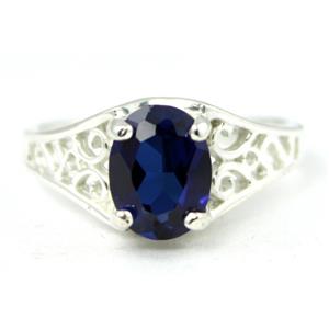 Sterling Silver Ladies Ring, Created Blue Sapphire, SR005