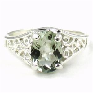 Sterling Silver Ladies Ring, Green Amethyst, SR005