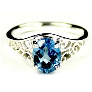 Sterling Silver Ladies Ring, Swiss Blue Topaz, SR005