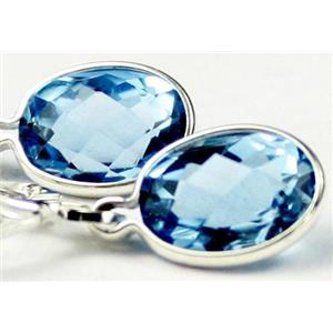 925 Sterling Silver Leverback Earrings, Swiss Blue Topaz, SE001