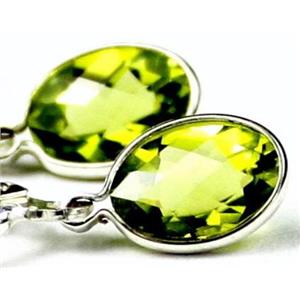 925 Sterling Silver Leverback Earrings, Peridot, SE001
