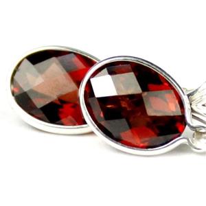 925 Sterling Silver Leverback Earrings, Mozambique Garnet, SE001