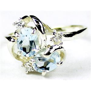Sterling Silver Ladies Ring, Aquamarine, SR016