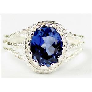 Created Blue Sapphire, 925 Sterling Silver Ring, SR070