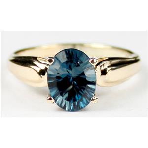 10K, 14K or 18K Gold Ladies Ring, Concave Cut London Blue Topaz, R058