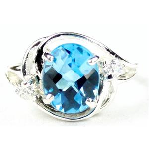 Sterling Silver Ladies Ring, Swiss Blue Topaz, SR021