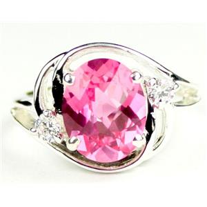 Sterling Silver Ladies Ring, Created Pink Sapphire, SR021