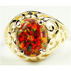 10K, 14K or 18K Gold Ladies Ring, Created Red/Brown Opal, R004