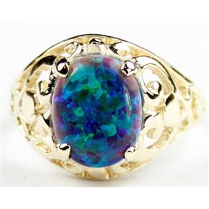 10K, 14K or 18K Gold Ladies Ring, Created Blue/Green Opal, R004