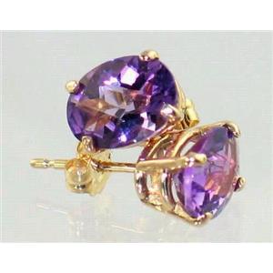 14k Gold Post Earrings, Amethyst, E002