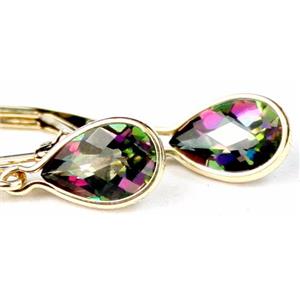 14k Gold Leverback Earrings, Mystic Fire Topaz, E021