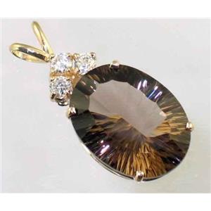 P016, Smoky Quartz, 14K Gold Pendant