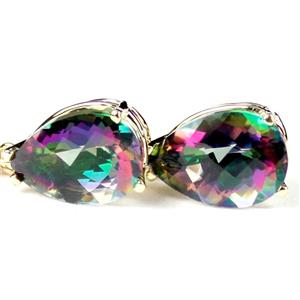 14k Gold Leverback Earrings, Mystic Fire Topaz, E327