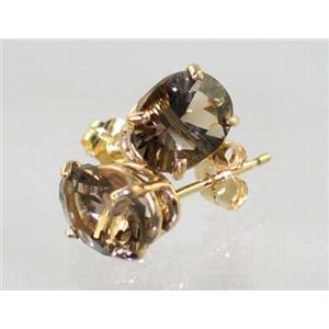 14k Gold Post Earrings, Smoky Quartz, E002