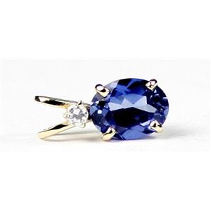 P020, Created Blue Sapphire, 14k Gold Pendant
