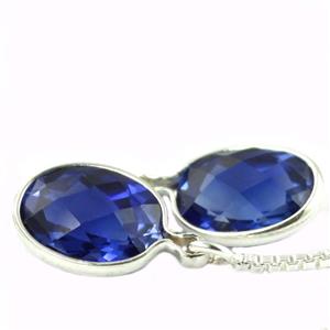 925 Sterling Silver Threader Earrings, Created Blue Sapphire, SE005