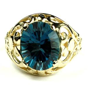 10K, 14K or 18K Gold Ladies Ring, Concave Cut London Blue Topaz, R004