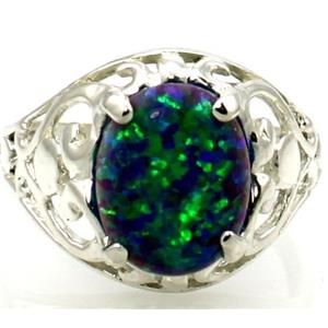 Sterling Silver Ladies Ring, Created Blue/Green Opal, SR004