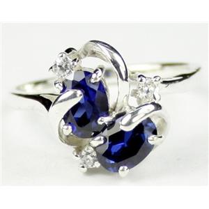 Sterling Silver Ladies Ring, Created Blue Sapphire, SR016
