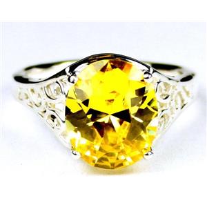 SR057, Golden Yellow CZ, 925 Sterling Silver Ring