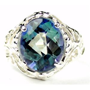 925 Sterling Silver Ladies Filigree Ring, Neptune Garden Topaz, SR114