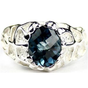 925 Sterling Silver Men's Nugget Ring, London Blue Topaz, SR168