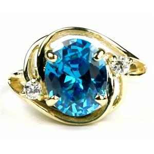 10K, 14K or 18K Gold Ladies Ring, Swiss Blue CZ, R021