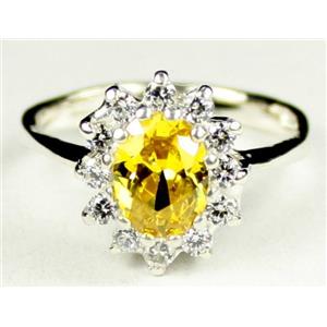 SR235, Golden Yellow CZ, 925 Sterling Silver Ring
