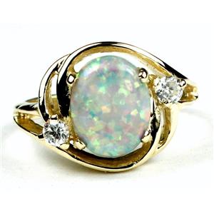 10K, 14K or 18K Gold Ladies Ring, Created White Opal, R021